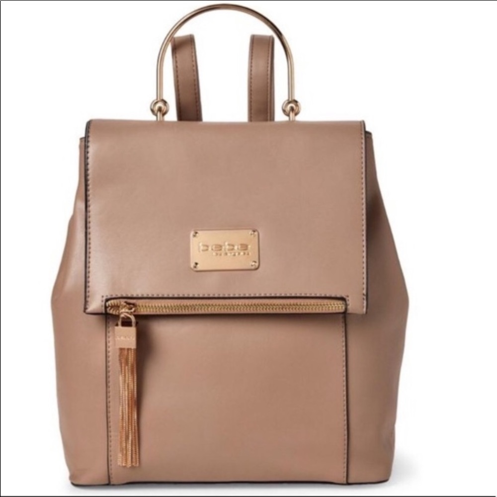 bebe Zsa Zsa taupe faux leather backpack bag
